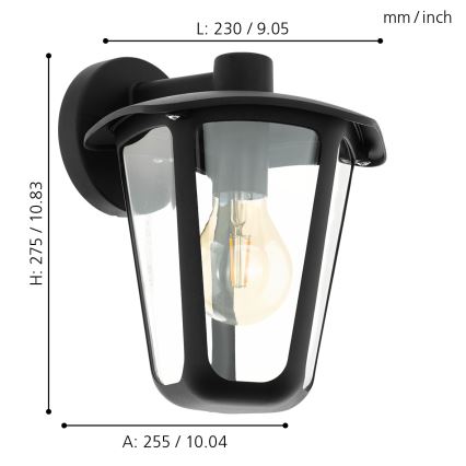 Eglo - Luz de parede de exterior 1xE27/60W/230V preto antigo IP44