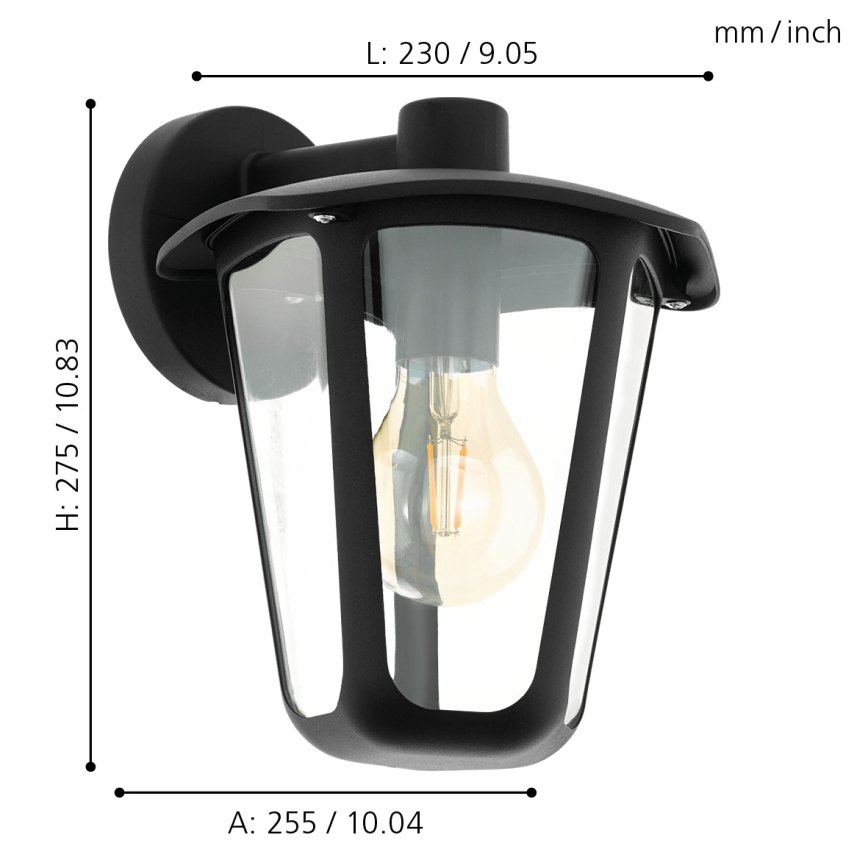 Eglo - Luz de parede de exterior 1xE27/60W/230V preto antigo IP44
