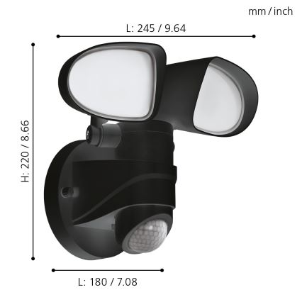 Eglo - Luz de parede LED de exterior com sensor 2xLED/7,5W/230V IP44