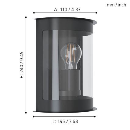 Eglo - Luz de parede de exterior 1xE27/28W/230V IP44