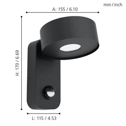 Eglo - Luz de parede exterior com sensor LED LED/6W/230V IP44