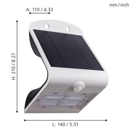 Eglo - Luz solar com um sensor LED/3,2W/3,7V IP54