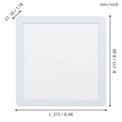 Eglo - Candeeiro de teto embutido LED/16,5W/230V 21,6x21,6 cm