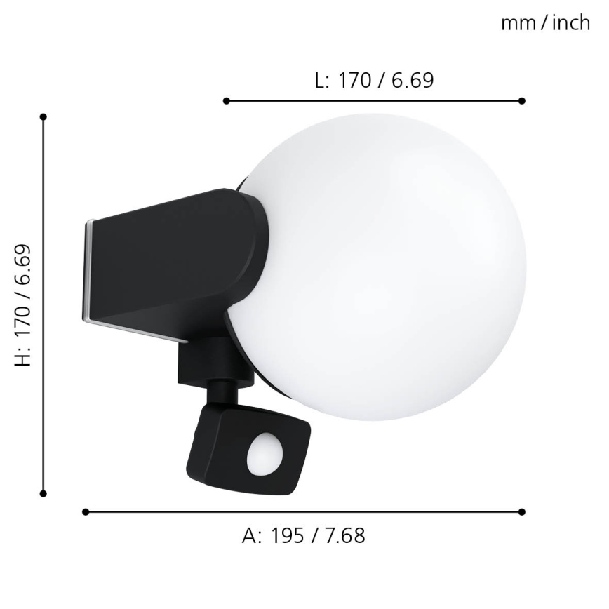 Eglo - Iluminação de parede exterior com sensor 1xE27/15W/230V IP44