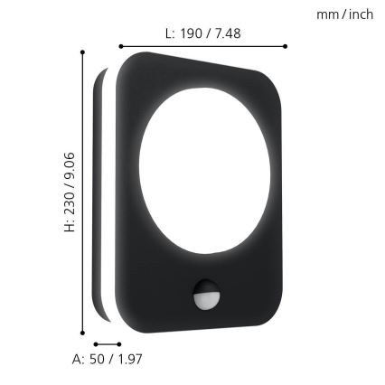 Eglo - Iluminação de parede exterior LED com sensor LED/9W/230V IP44