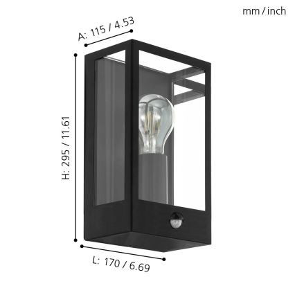 Eglo - Iluminação de parede exterior com sensor 1xE27/60W/230V IP44