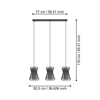 Eglo - Candelabro suspenso 3xE27/40W/230V preto