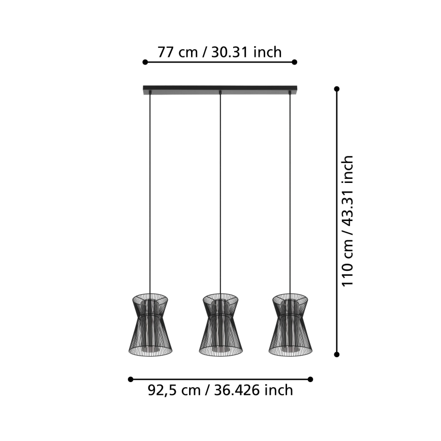 Eglo - Candelabro suspenso 3xE27/40W/230V preto