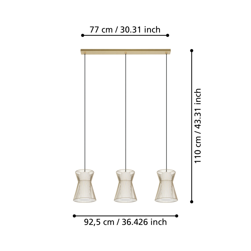 Eglo - Candelabro suspenso 3xE27/40W/230V dourado