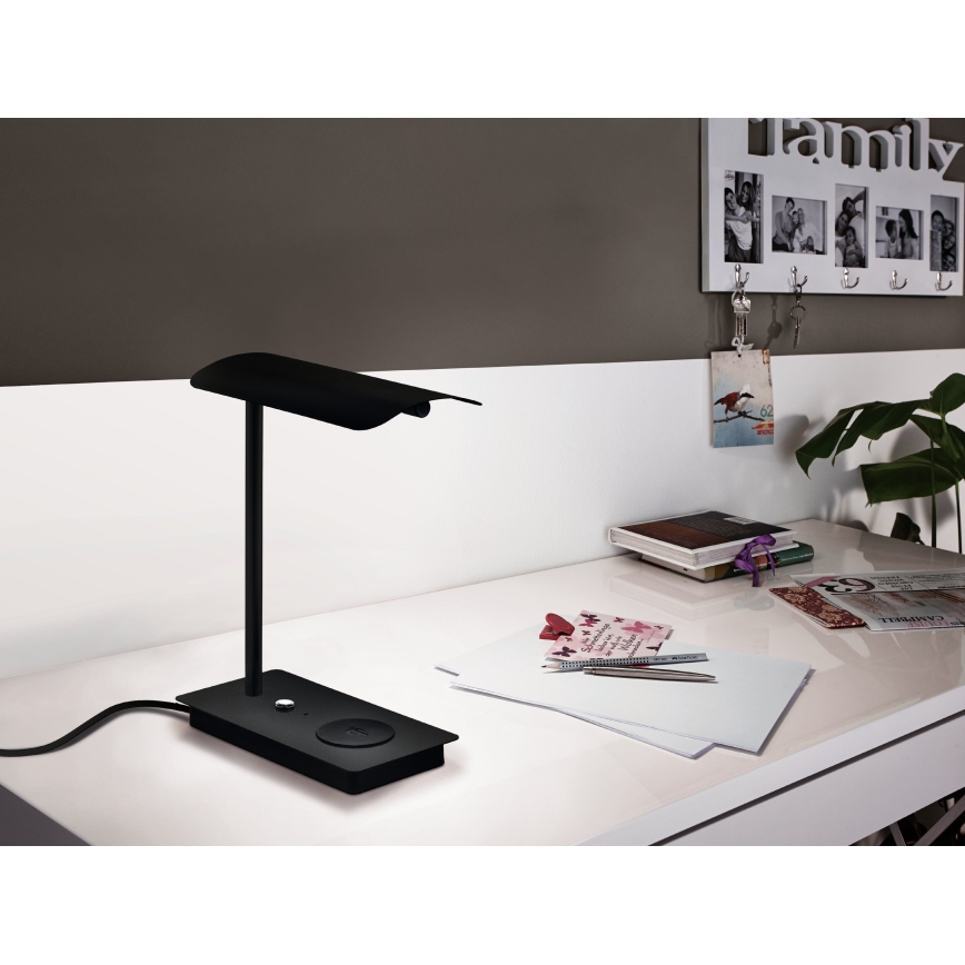Eglo - Candeeiro de mesa táctil LED com regulação e carregamento sem fios LED/5,8W/230V preto