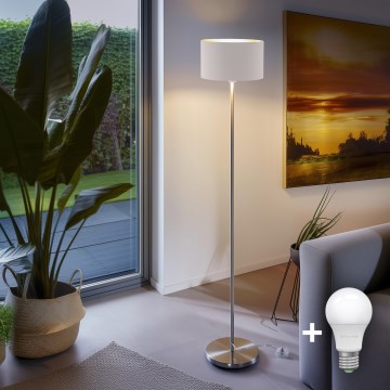 Eglo - Candeeiro de chão LED  TUNJA 1xE27/60W/230V cromado mate/branco