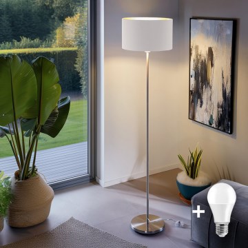 Eglo - Candeeiro de chão LED  TUNJA 1xE27/60W/230V cromado mate/branco