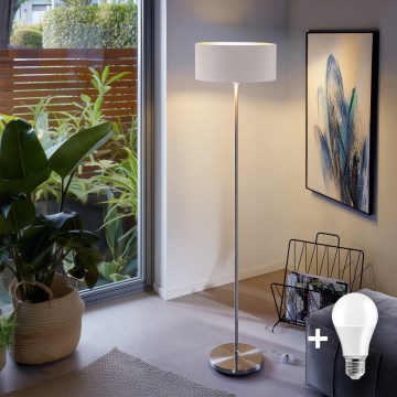 Eglo - Candeeiro de chão LED  TUNJA 1xE27/60W/230V cromado mate/branco