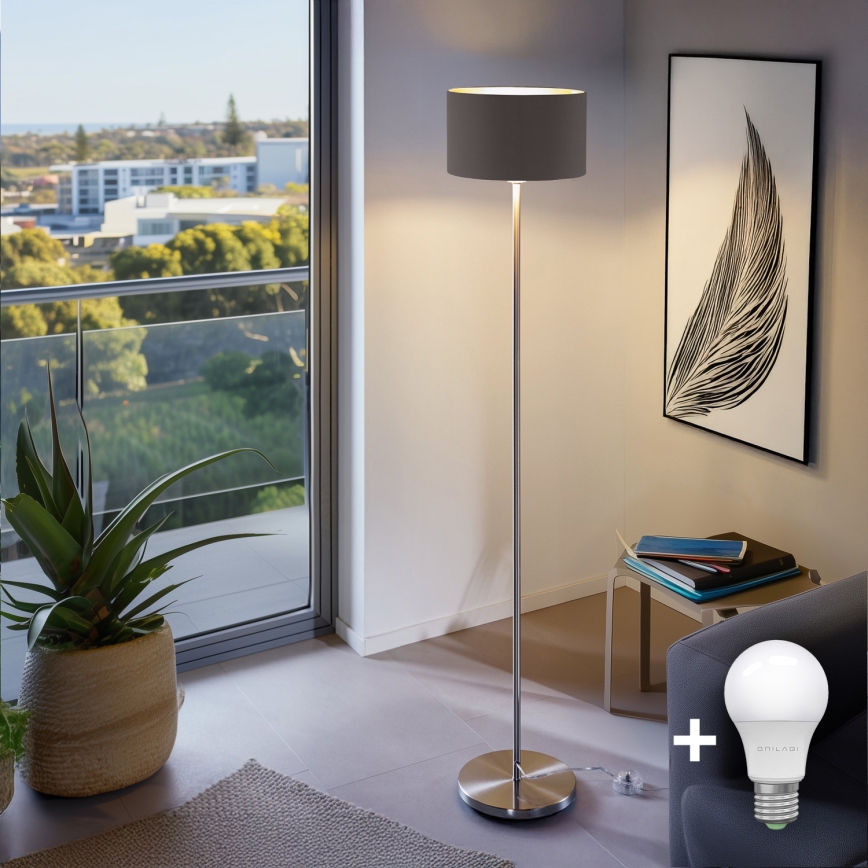 Eglo - Candeeiro de chão LED  TUNJA 1xE27/60W/230V cromado mate/castanho