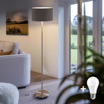 Eglo - Candeeiro de chão LED  TUNJA 1xE27/60W/230V cromado mate/castanho