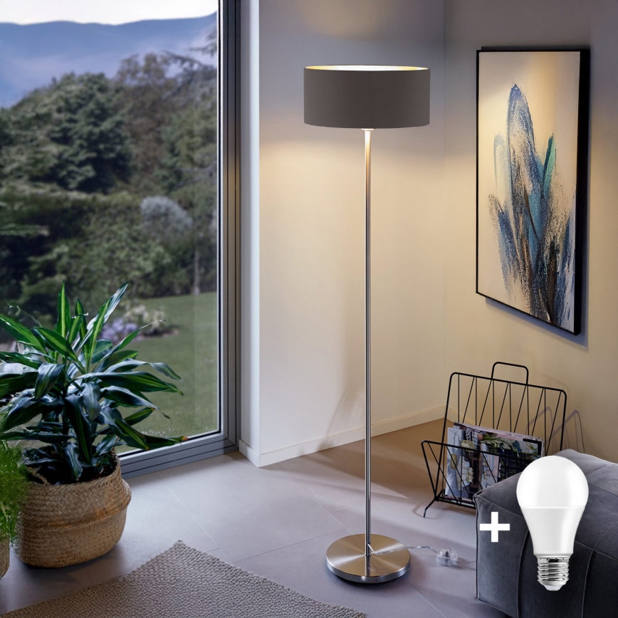 Eglo - Candeeiro de chão LED  TUNJA 1xE27/60W/230V cromado mate/castanho