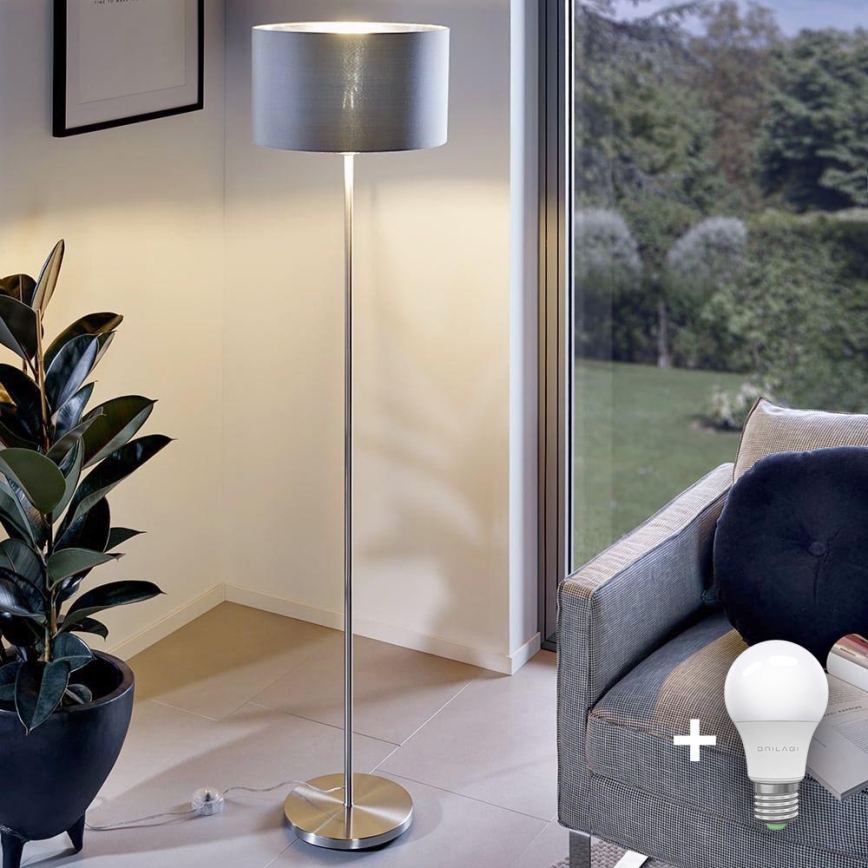 Eglo - Candeeiro de chão LED  TUNJA 1xE27/60W/230V cromado mate/cinzento
