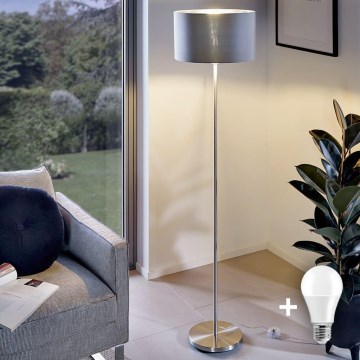 Eglo - Candeeiro de chão LED  TUNJA 1xE27/60W/230V cromado mate/cinzento