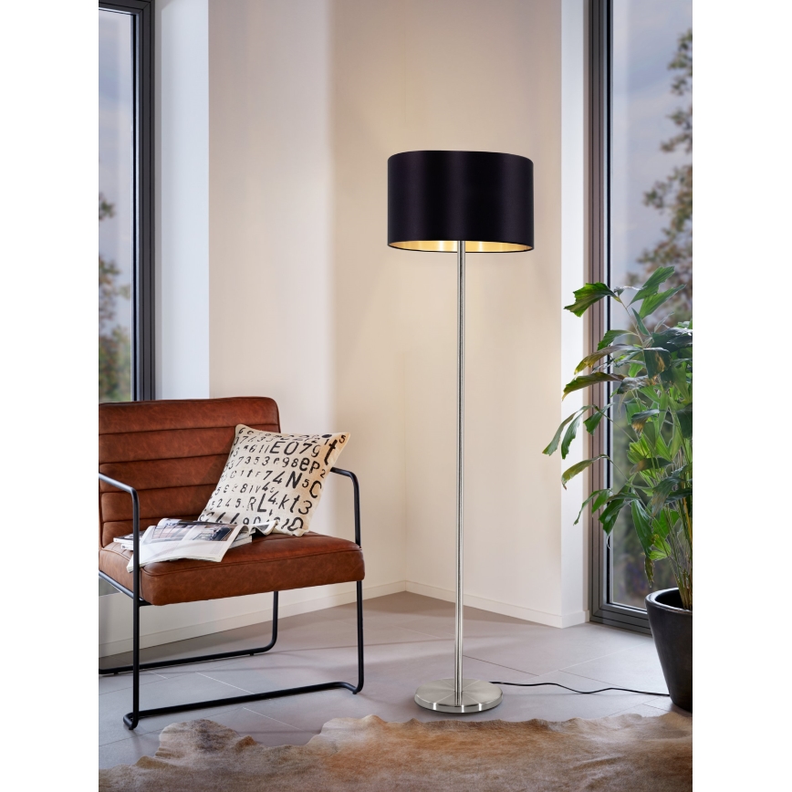 Eglo - Candeeiro de chão LED  TUNJA 1xE27/60W/230V cromado mate/preto