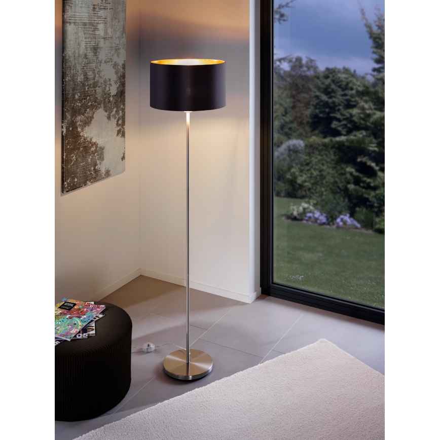 Eglo - Candeeiro de chão LED  TUNJA 1xE27/60W/230V cromado mate/preto