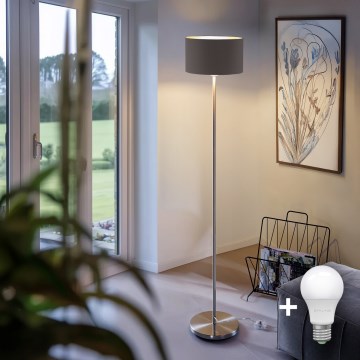 Eglo - Candeeiro de chão LED  TUNJA 1xE27/60W/230V cromado mate/taupe
