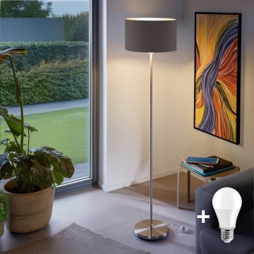 Eglo - Candeeiro de chão LED  TUNJA 1xE27/60W/230V cromado mate/taupe