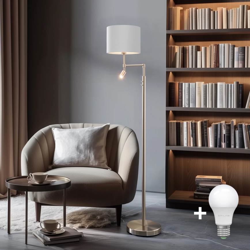 Eglo - Candeeiro de chão LED TUNJA 1xE27/60W/230V + LED/2,1W diâmetro 30 cm cromado mate/branco