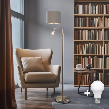 Eglo - Candeeiro de chão LED TUNJA 1xE27/60W/230V + LED/2,1W diâmetro 30 cm cromado mate/taupe