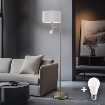 Eglo - Candeeiro de chão LED TUNJA 1xE27/60W/230V + LED/2,1W diâmetro 38 cm cromado mate/branco