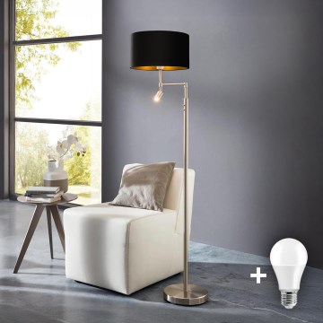 Eglo - Candeeiro de chão LED TUNJA 1xE27/60W/230V + LED/2,1W diâmetro 38 cm cromado mate/preto