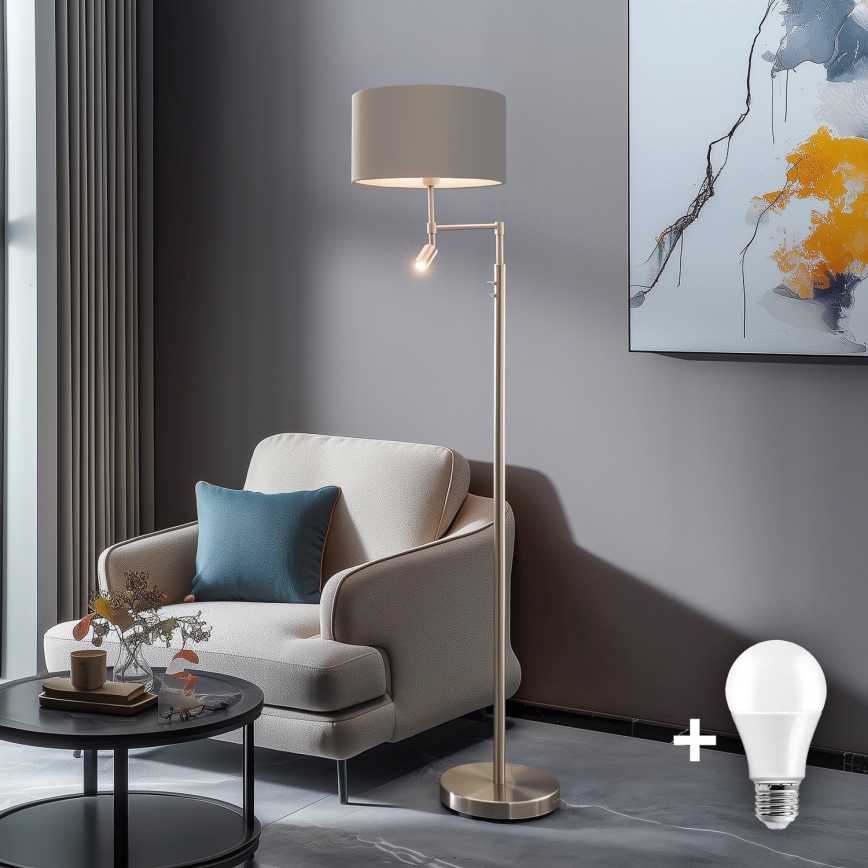 Eglo - Candeeiro de chão LED TUNJA 1xE27/60W/230V + LED/2,1W diâmetro 38 cm cromado mate/taupe