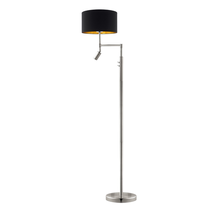 Eglo - Candeeiro de chão LED TUNJA 1xE27/60W/230V + LED/2,1W diâmetro 38 cm cromado mate/preto
