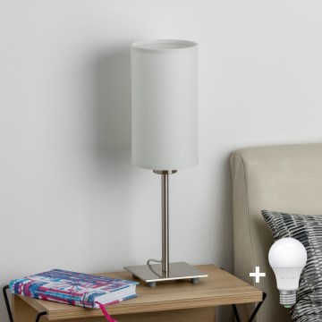 Eglo - Candeeiro de mesa LED TUNJA 1xE27/60W/230V 26,5 cm cromado mate/branco