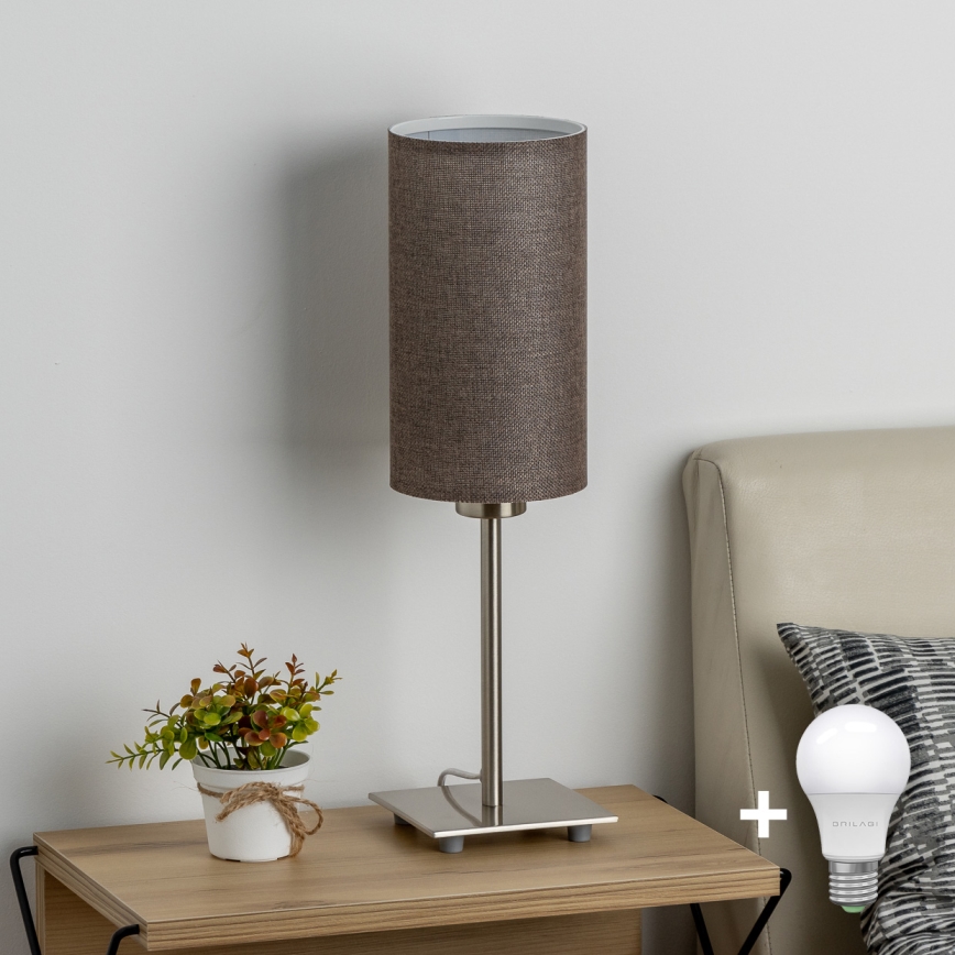 Eglo - Candeeiro de mesa LED TUNJA 1xE27/60W/230V 26,5 cm cromado mate/castanho