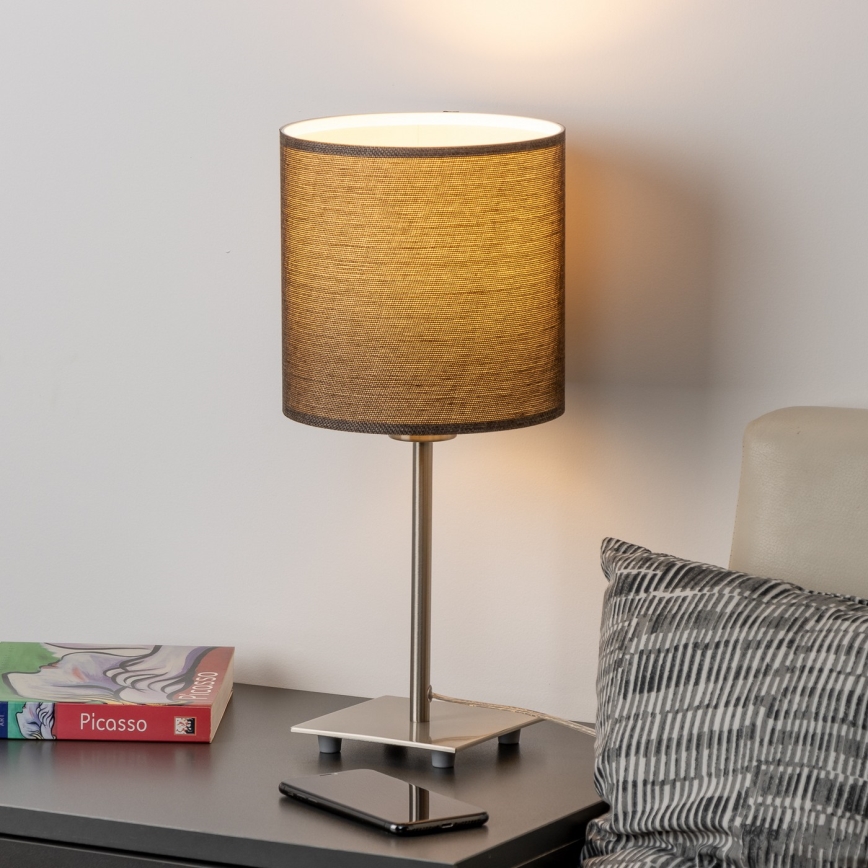 Eglo - Candeeiro de mesa LED TUNJA 1xE27/60W/230V 26,5 cm cromado mate/castanho