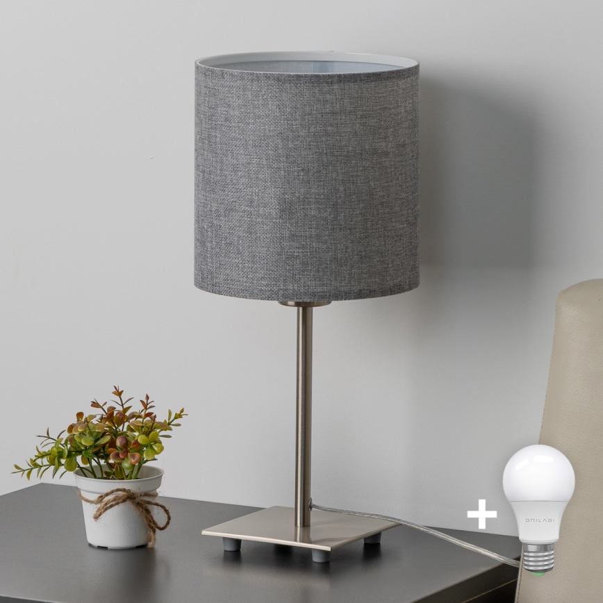 Eglo - Candeeiro de mesa LED TUNJA 1xE27/60W/230V 26,5 cm cromado mate/cinzento