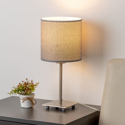 Eglo - Candeeiro de mesa LED TUNJA 1xE27/60W/230V 26,5 cm cromado mate/cinzento