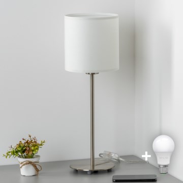 Eglo - Candeeiro de mesa LED  TUNJA 1xE27/60W/230V 38,5 cm cromado mate/branco