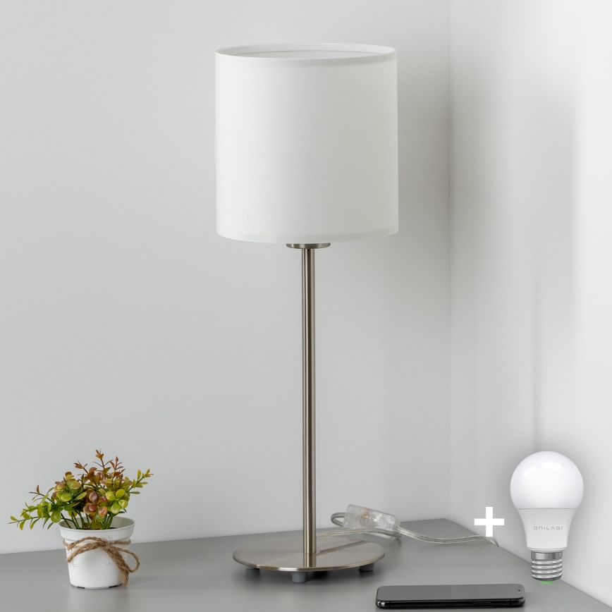 Eglo - Candeeiro de mesa LED  TUNJA 1xE27/60W/230V 38,5 cm cromado mate/branco