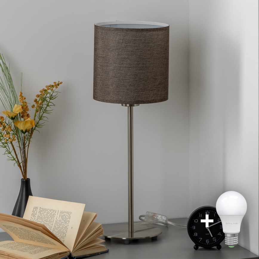 Eglo - Candeeiro de mesa LED  TUNJA 1xE27/60W/230V 38,5 cm cromado mate/castanho