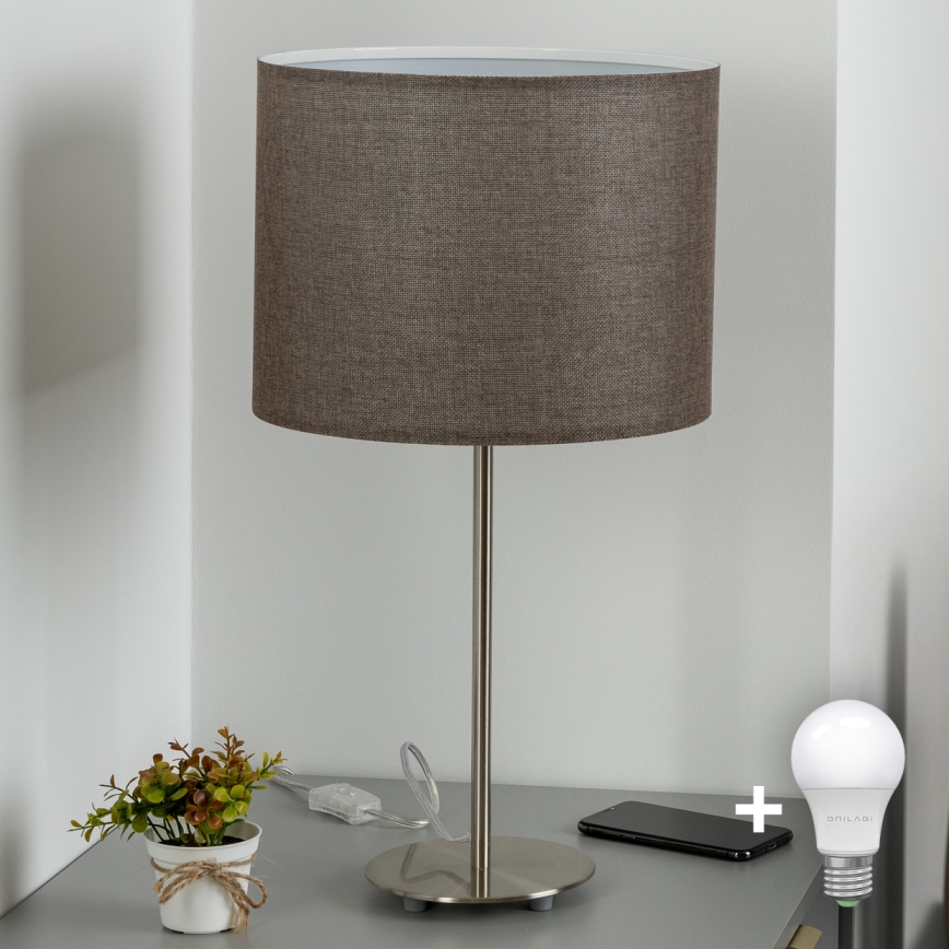 Eglo - Candeeiro de mesa LED  TUNJA 1xE27/60W/230V 38,5 cm cromado mate/castanho