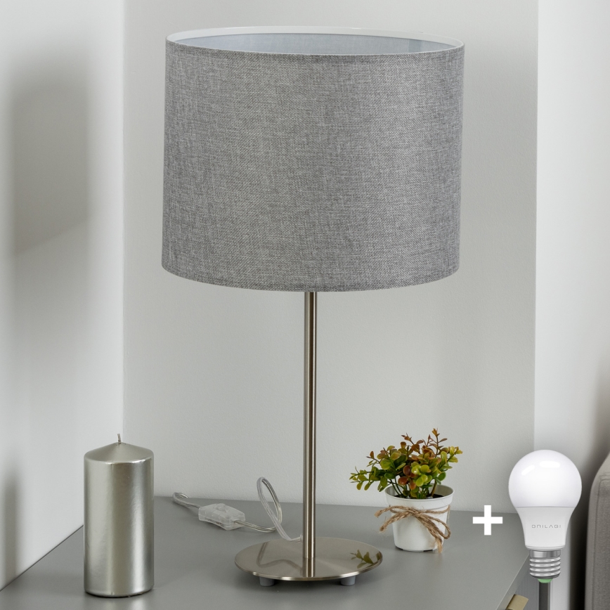 Eglo - Candeeiro de mesa LED  TUNJA 1xE27/60W/230V 38,5 cm cromado mate/cinzento