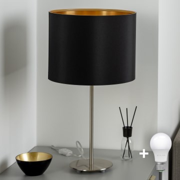 Eglo - Candeeiro de mesa LED  TUNJA 1xE27/60W/230V 38,5 cm cromado mate/preto