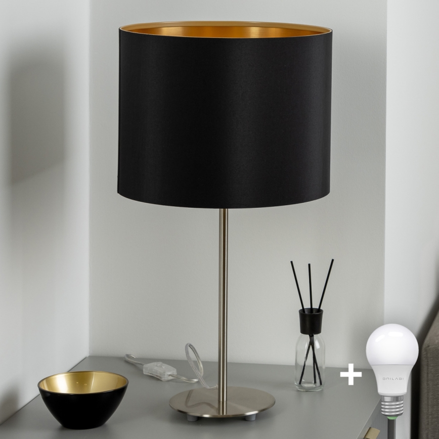 Eglo - Candeeiro de mesa LED  TUNJA 1xE27/60W/230V 38,5 cm cromado mate/preto