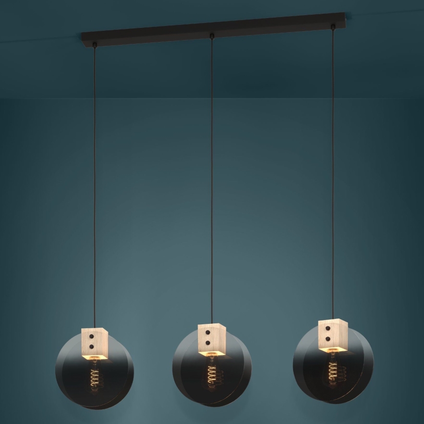 Eglo - Candeeiro suspenso 3xE27/40W/230V fumado