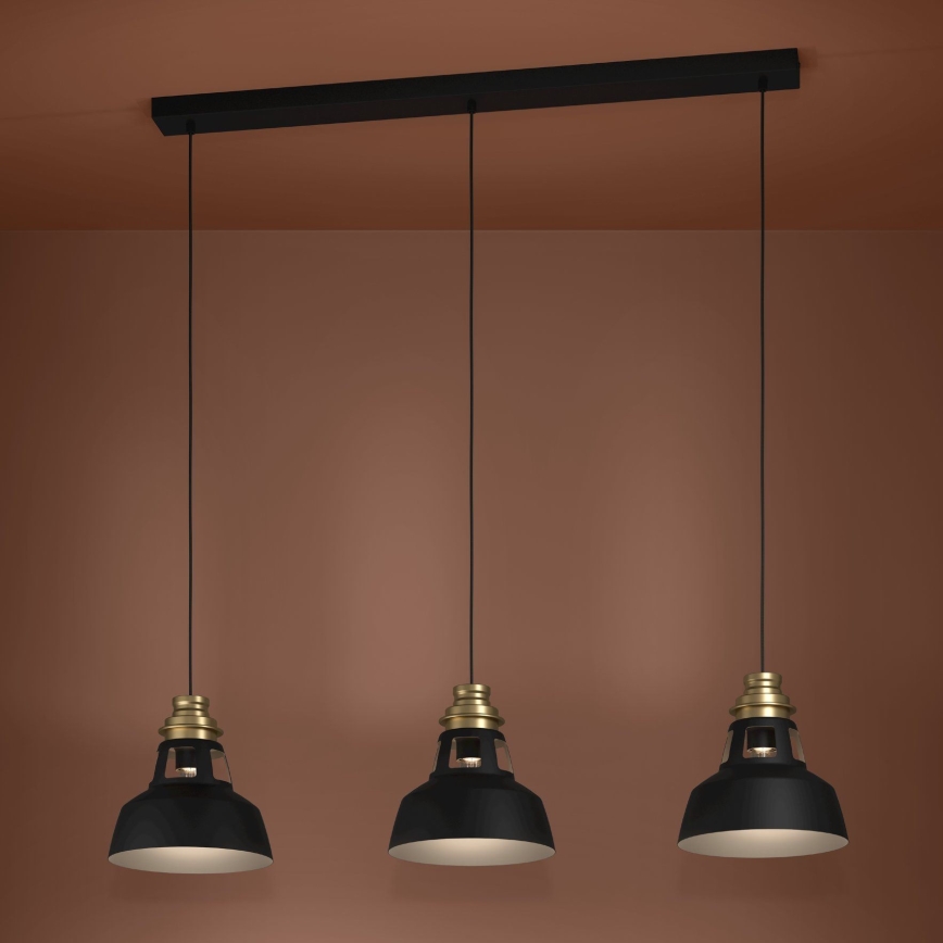 Eglo - Candeeiro suspenso 3xE27/40W/230V preto/dourado