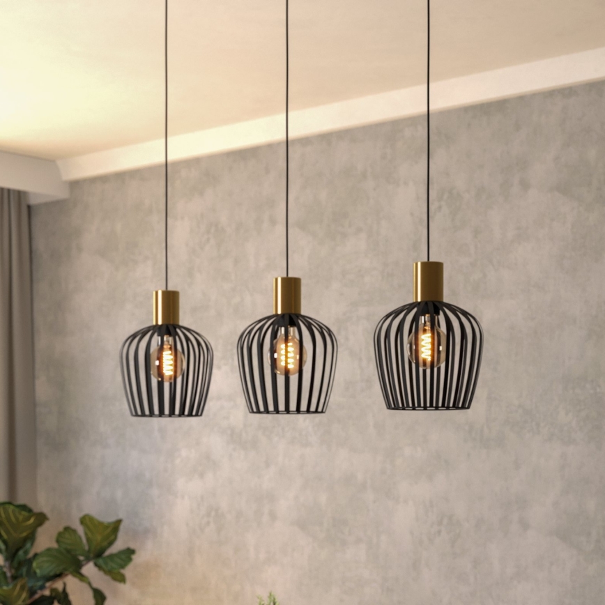Eglo - Candeeiro suspenso 3xE27/40W/230V preto/dourado