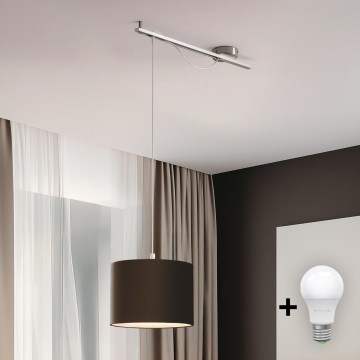 Eglo - Candeeiro suspenso LED CALCENA 1xE27/60W/230V cromado/castanho