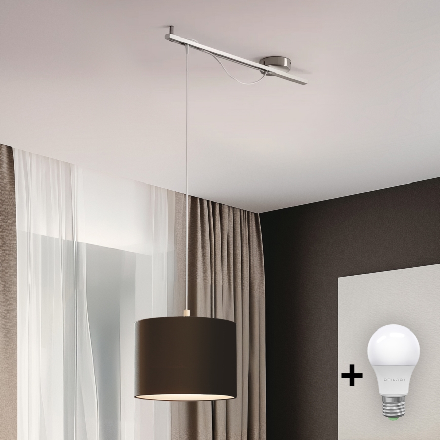 Eglo - Candeeiro suspenso LED CALCENA 1xE27/60W/230V cromado/castanho