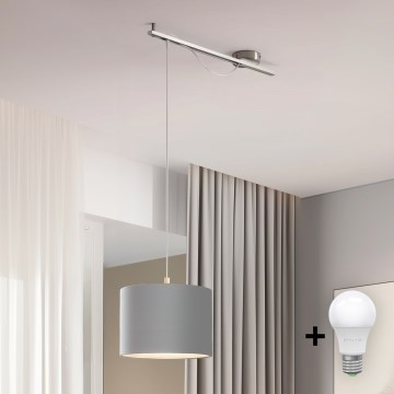 Eglo - Candeeiro suspenso LED CALCENA 1xE27/60W/230V cromado/cinzento
